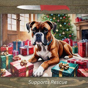 Christmas Boxer Dog Kitchen Tempered Glass Cutting Board or Trivet